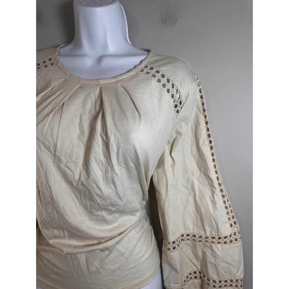 Banana Republic Womens XS Cream Eyelet Crochet Balloon Sleeve Pleated Blouse NEW